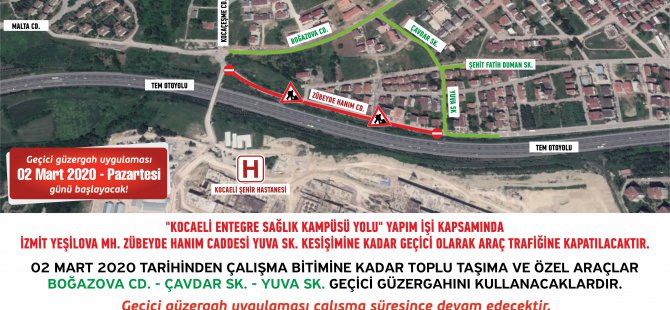 Kocaeli Şehir Hastanesi yolu için geçici güzergah oluşturuldu
