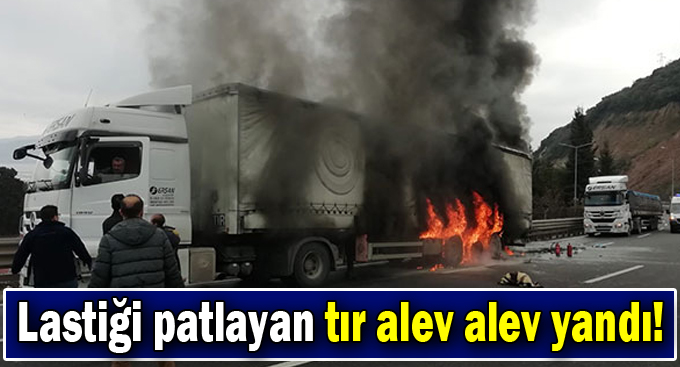 Lastiği patlayan tır alev alev yandı!