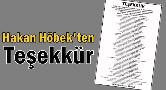 Hakan Höbek'ten teşekkür