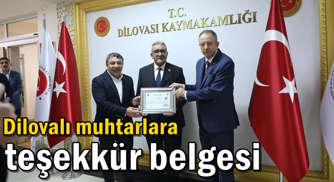 Dilovalı muhtarlara teşekkür belgesi