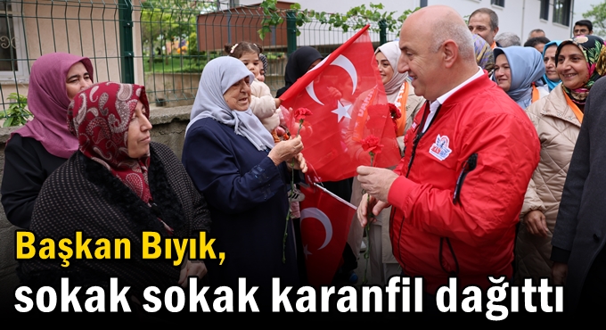 Başkan Bıyık, sokak sokak karanfil dağıttı