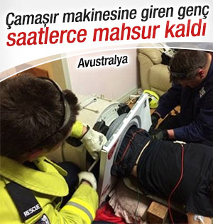 Avustralyalı genç çamaşır makinesine sıkıştı