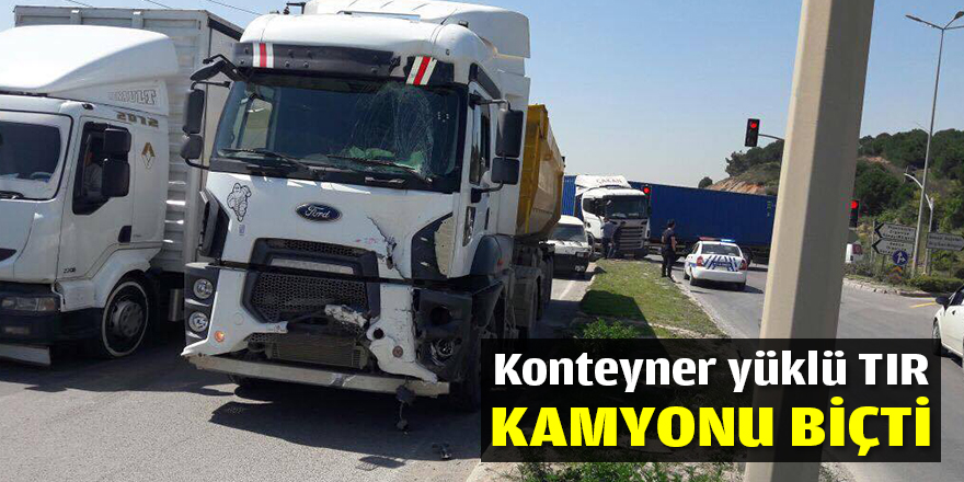 Konteyner yüklü TIR kamyonu biçti