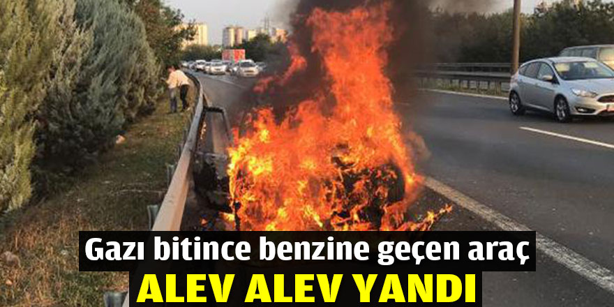 Gazı bitince benzine geçen araç alev alev yandı