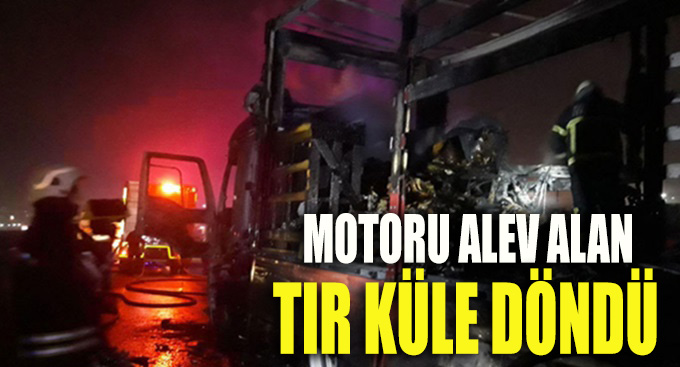 Motoru alev alan TIR küle döndü