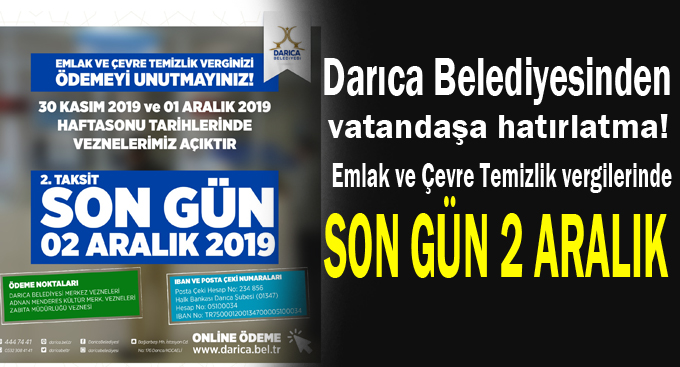 Darıca Belediyesi’nde vezneler hafta sonu açık