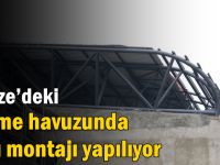 Gebze’deki yüzme havuzunda çatı montajı yapılıyor