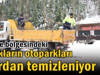 Gebze bölgesindeki parkların otoparkları kardan temizleniyor