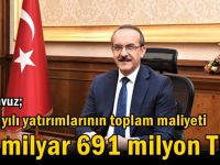 Vali Yavuz: “2022 yılı yatırımlarının toplam maliyeti 22 milyar 691 milyon TL”