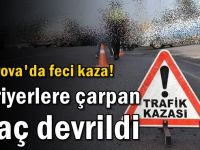 Otoyolda feci kaza! Bariyerlere çarpan araç devrildi