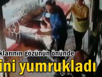 Çocuklarının gözünün önünde eşini yumrukladı