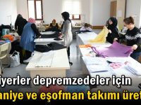 Kursiyerler depremzedeler için battaniye ve eşofman takımı üretiyor