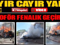 İplik yüklü tır cayır cayır yandı