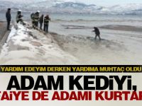 Kocaeli'de adam kediyi, itfaiye de adamı kurtardı