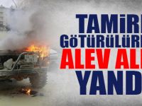 Tamire götürülürken alev alev yandı