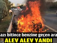 Gazı bitince benzine geçen araç alev alev yandı