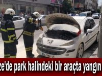 Gebze'de park halindeki bir araçta yangın çıktı